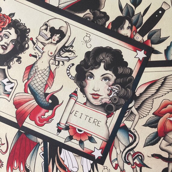 Americana Tattoo Flashset 63 by Brian Kelly. 5 Sheets. - Etsy
