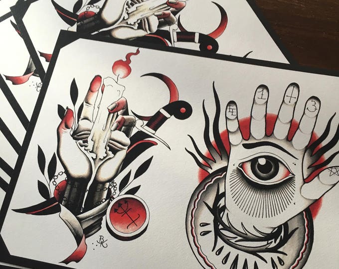 Eike Multhoff and Brian Kelly Split Sheet of Tattoo Flash