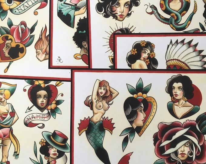 Girls, Girls, Girls no.2 Tattoo Flash Set 20 by Brian Kelly. 6 sheets.