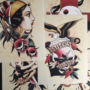 Conjunto de 5 impresiones artísticas de Tattoo Flash