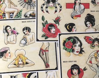 Girls, Girls, Girls Tattoo Flash Set 8 by Brian Kelly. 6 sheets.