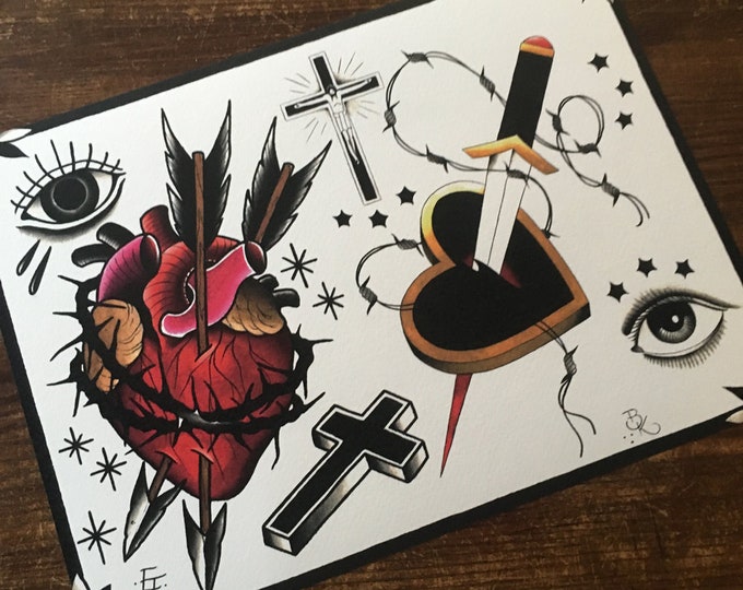 Eike Multhoff and Brian Kelly Split Sheet of Tattoo Flash No. 2