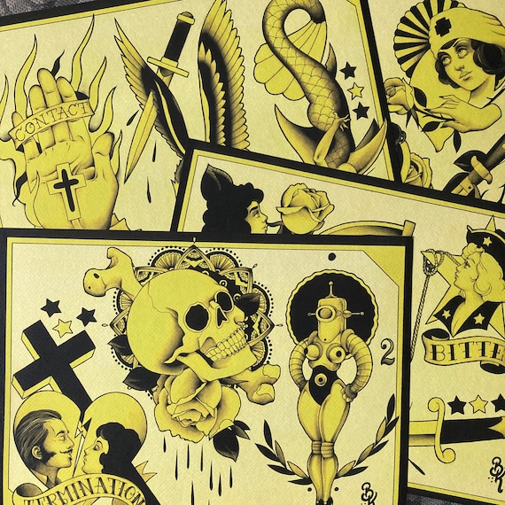 The Yellow Bastard Tattoo Flash Set 50 by Brian Kelly. 4 Sheets