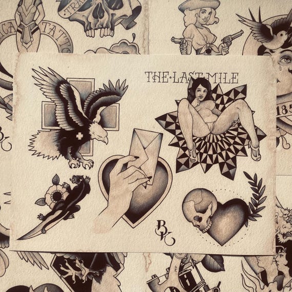 洋書 VINTAGE TATTOOS Tattoo Flash Set 69 by Brian Kelly. 5 Sheets - Etsy