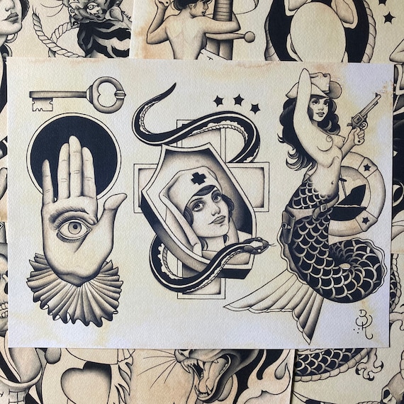 No Color, No Problem Tattoo Flash Set 59 by Brian Kelly. 5 Sheets