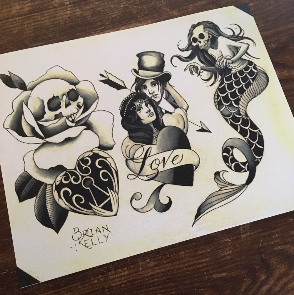 Shades of Grey Tattoo Flash Set 32 by Brian Kelly. 4 Sheets.