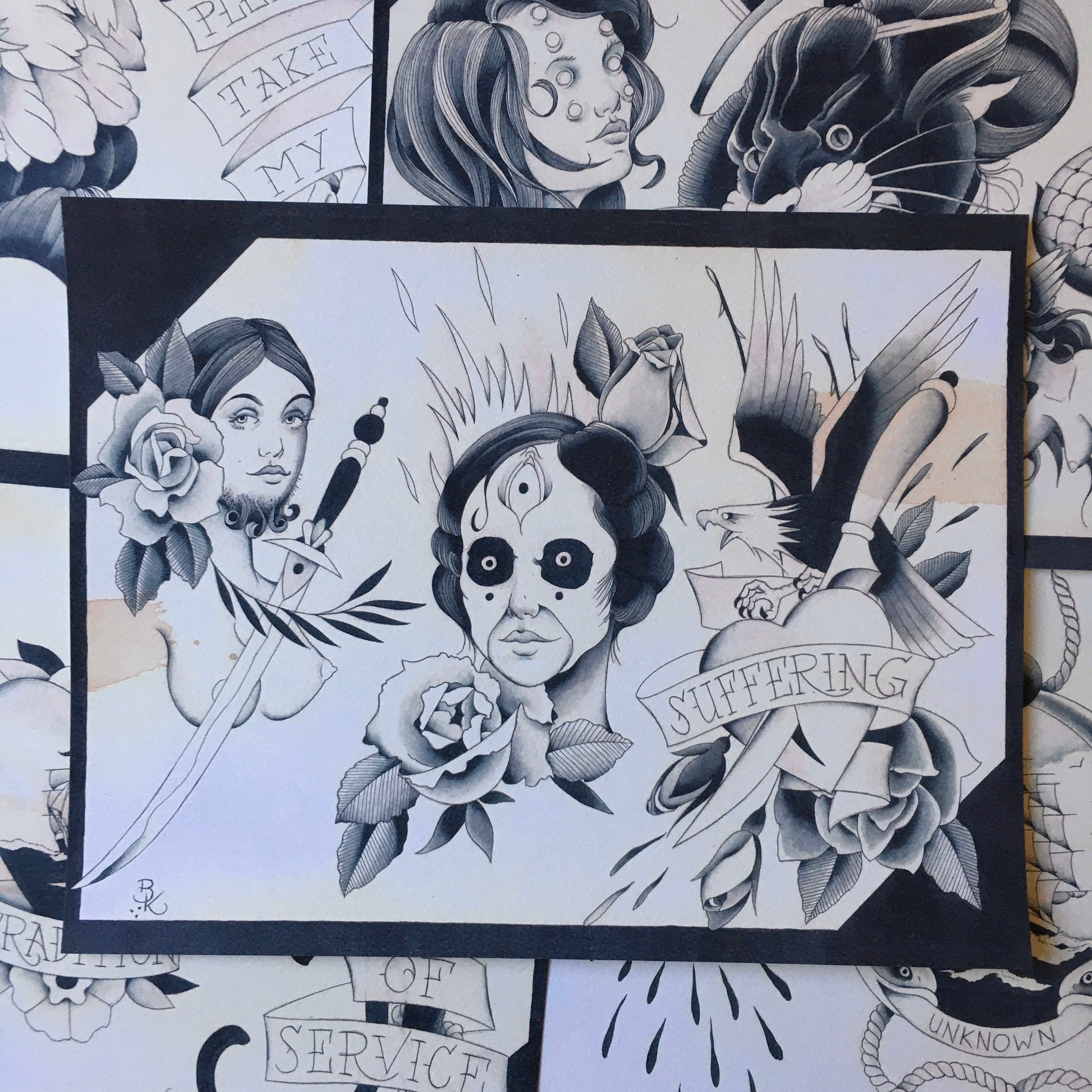 Shades of Grey No.2 Tattoo Flash Set 36 by Brian Kelly. 9 Sheets.