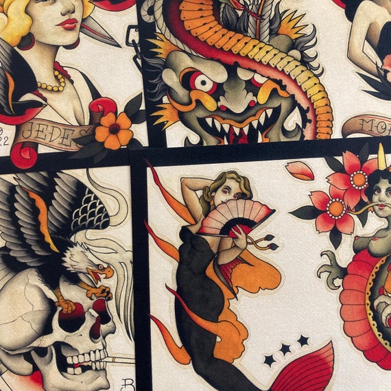 Tattoo Flash Set 61 by Brian Kelly. 4 Sheets. - Etsy