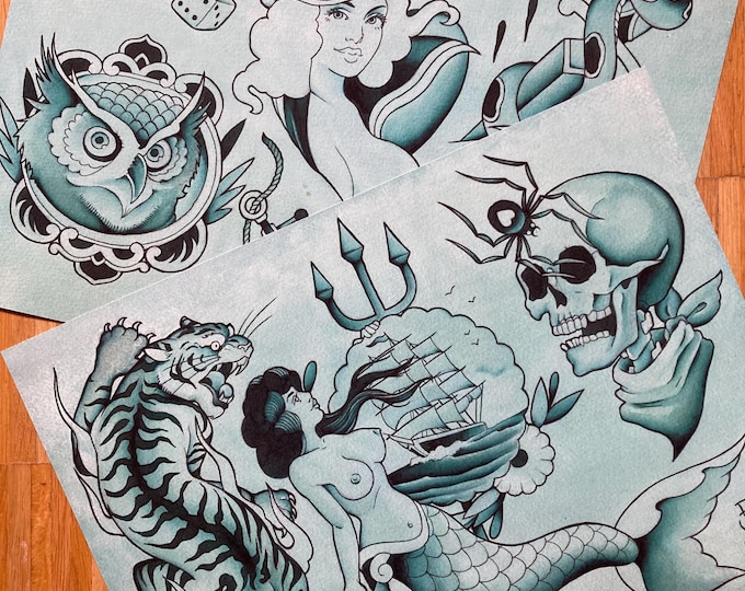 Something Blue Tattoo Flash Set 66 by Brian Kelly. 2 Sheets.