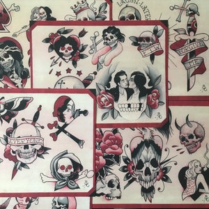 Black, Red, & Dead Tattoo Flash Set 19 by Brian Kelly. 6 Sheets.