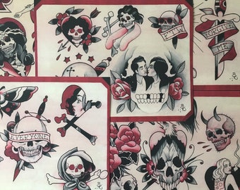 Black, Red, & Dead Tattoo Flash Set 19 by Brian Kelly. 6 Sheets.