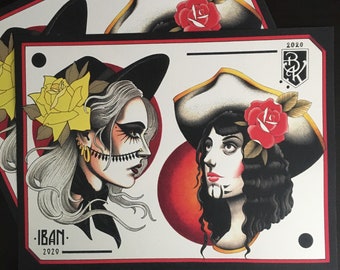 Iban Maya and Brian Kelly Split Sheet of Tattoo Flash