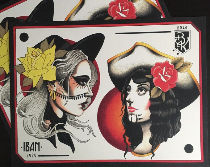 Iban Maya and Brian Kelly Split Sheet of Tattoo Flash