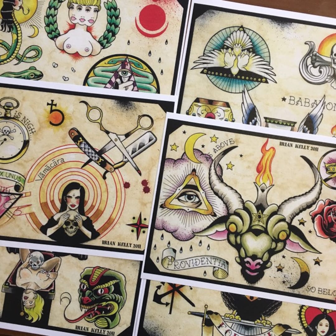 The Occult Tattoo Flash Set 7 by Brian Kelly. 6 Sheets. Etsy