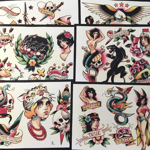 Tattoo Flash Set 17 par Brian Kelly. 6 feuilles.