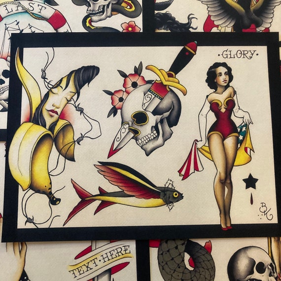 Tattoo Flash Set 58 by Brian Kelly. 5 Sheets. - Etsy