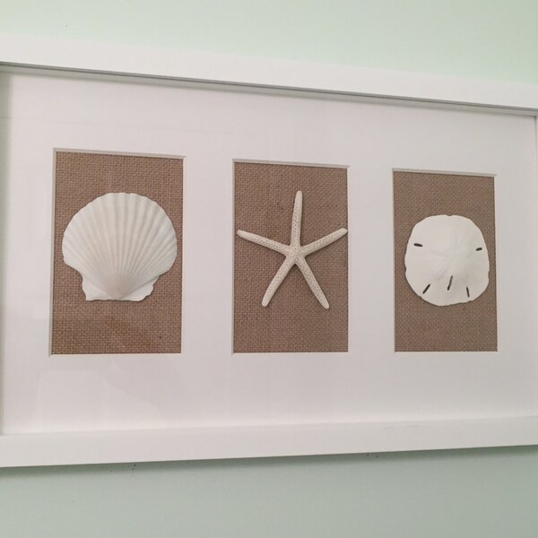 Burlap Beach Wall Decor with White Frame