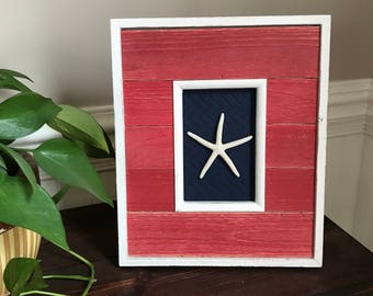 Beach Wall and Table Decor, Red Frame with Starfish