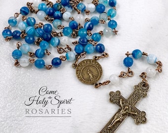 Stella Maris - Our Lady Star of the Sea Catholic Rosary with Agate, Moonstone, and Solid Bronze--Custom-Handmade--Catholic Rosary