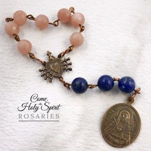 Seven Sorrows Catholic Pocket Chaplet - Solid Bronze, Sunstone, Lapis - Our Lady of Sorrows Chaplet Catholic Handmade