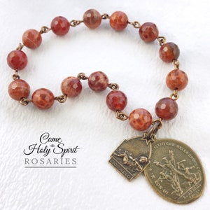 St. Andrew Christmas Novena Catholic Chaplet--Solid Bronze St Andrew-- Fire Agate --Custom/Handmade-Advent Catholic Christmas