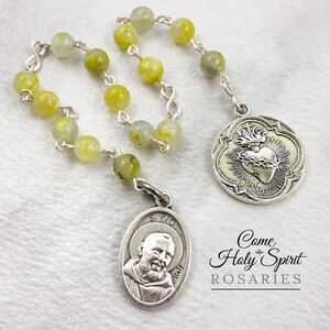 Sacred Heart of Jesus Catholic Chaplet - Padre Pio - Silver - Jade - Handmade - Chaplet of the Sacred Heart