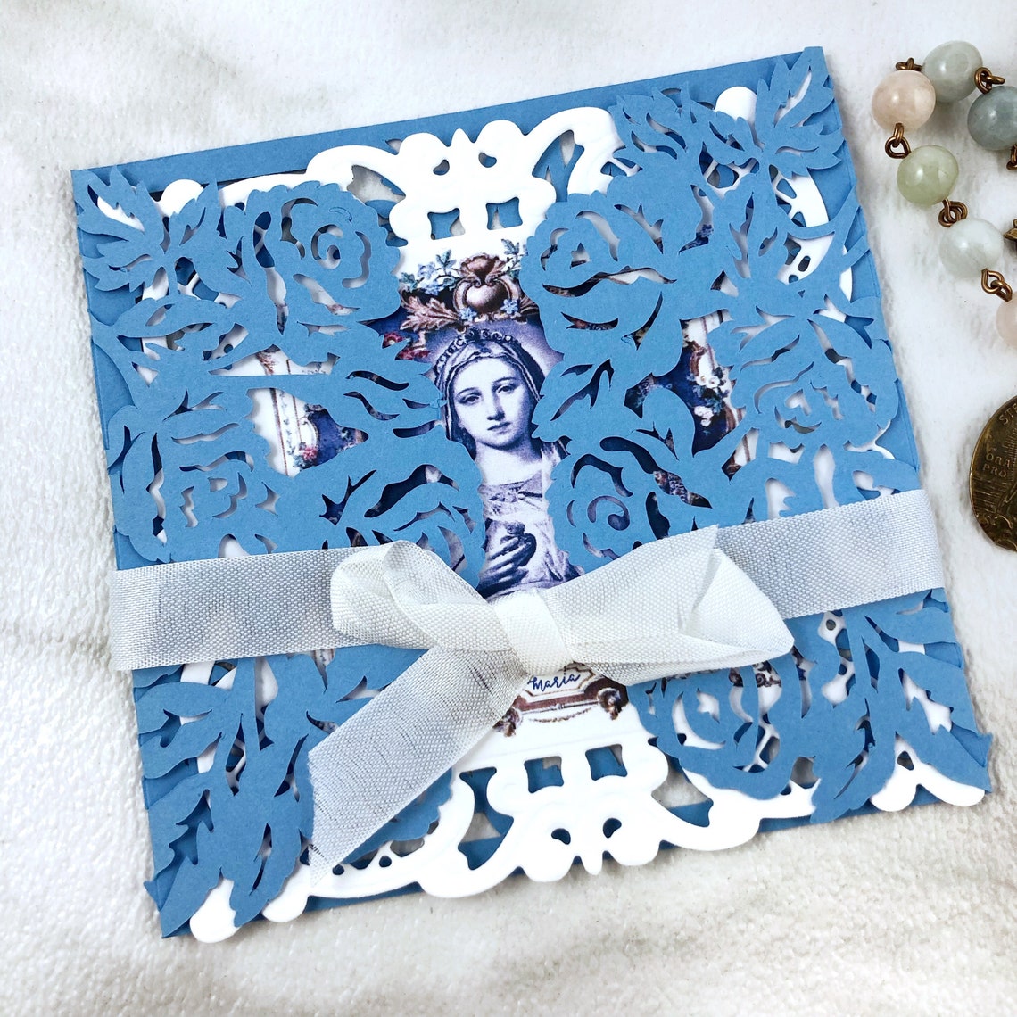 Immaculate Heart Floral Square Paper Lace Holy Card hand - Etsy