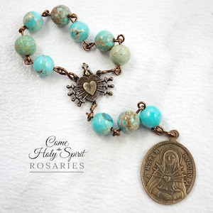 Seven Sorrows Catholic Pocket Chaplet - Solid Bronze, Imperial Jasper - Our Lady of Sorrows Chaplet Catholic Handmade