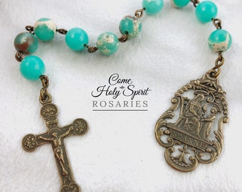 St. Anne Catholic Pocket Rosary in Imperial Jasper and Solid Bronze- Miraculous Medal -St Ann Mothers Rosary-Handmade Catholic Rosary