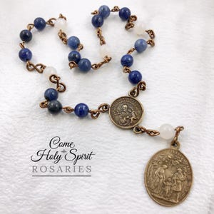 St. Joseph Catholic Chaplet - Solid Bronze - Sodalite & Moonstone - Catholic Saint Joseph - Handmade
