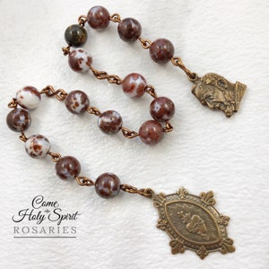 Sacred Heart of Jesus Catholic Chaplet - Padre Pio - Solid Bronze - Agate - Handmade - Chaplet of the Sacred Heart