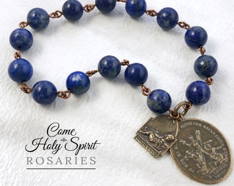 St. Andrew Christmas Novena Catholic Chaplet--Solid Bronze St Andrew-- Lapis - Custom/Handmade-Advent Catholic Christmas