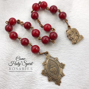 Sacred Heart of Jesus Catholic Chaplet - Padre Pio - Solid Bronze - Agate - Handmade - Chaplet of the Sacred Heart