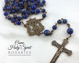 Auspice Maria-Ave Maria Catholic Rosary in Solid Bronze - Lapis - Handmade Catholic Rosary