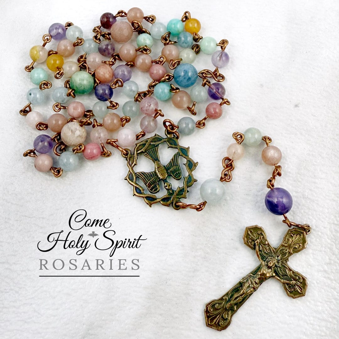 Holy Spirit Catholic Rosary in Solid Bronze - Mixed Stones - Handmade ...