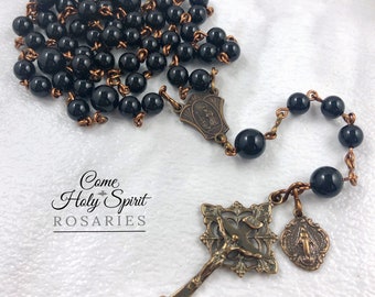 St. Rita Catholic Rosary in Solid Bronze - Black Onyx - Handmade Catholic Rosary- St. Rita