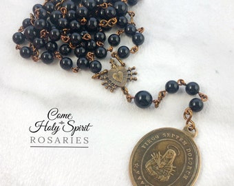 Seven Sorrows of Mary - Servite Catholic Rosary in Solid Bronze - Onyx - Our Lady of Sorrows Chaplet Catholic Handmade