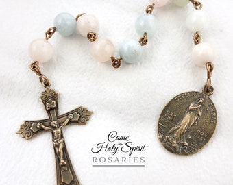 Stella Maris Catholic Pocket Rosary-Our Lady Star of the Sea-Morganite-Solid Bronze-Semi Precious Catholic Rosary-Handmade