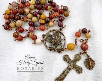 St. Joseph Catholic Rosary with Mookaite and Solid Bronze--Custom-Handmade--Catholic Rosary