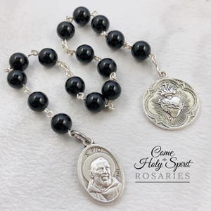 Sacred Heart of Jesus Catholic Chaplet - Padre Pio - Silver - Onyx - Handmade - Chaplet of the Sacred Heart