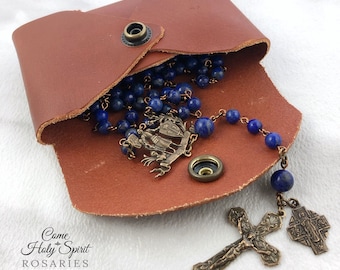 Catholic Leather Rosary Pouch - Brown Vegetable Tanned Leather - Rosary Case - Handmade - Catholic Gift - First Communion - Confirmation