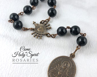 Seven Sorrows Catholic Pocket Chaplet - Onyx- Our Lady of Sorrows Chaplet Catholic Handmade