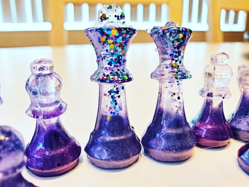 Resin Chess Set 2 Sided Purple 16 Peices | Etsy