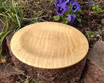 10" Diameter Figured Maple Plate Turned from Lumber Harvested in the Shenandoah Valley-3/4" overall height, Finished with Semi Gloss Varnish