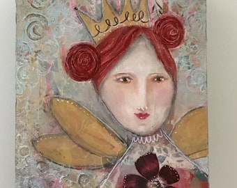 Arte de pared de medios mezclados, arte inspirador, original, collage de medios mezclados, arte caprichoso, arte de hadas, arte de niño, regalo para ella, regalo de las mujeres, regalo adolescente