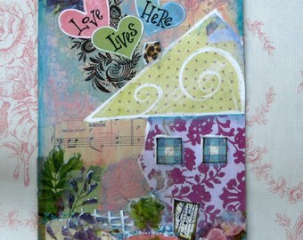 Mixta arte impresión, Whimsical arte, arte espiritual, inspiración impresión del arte, arte de la pared, casa, familia, 5 x 7 o 8 x 10, rosa, azul, verde