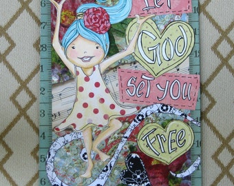 Arte espiritual, arte mixta, Whimsical arte, inspiradora de arte, arte espiritual, arte de pared, 5 x 7, 8 x 10, arte colorido, niñas caprichosas,