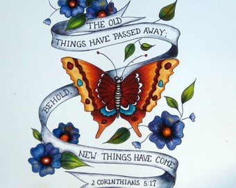 Impresión de cita personalizada, Arte del tatuaje, Impresión del tatuaje, Personalizado, Arte inspirador, Arte espiritual, Arte de la pared, Verso de la Biblia, Personalizado, Arte de mariposas,
