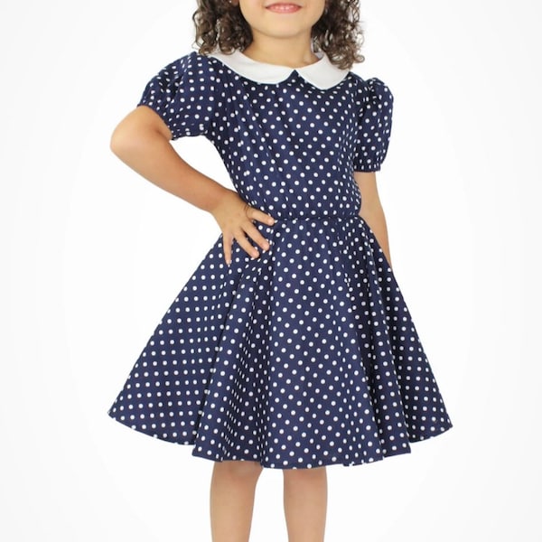 Blue Polka A Dot Dress, Vintage Style Dress, I Love Lucy Inspired Dress, 50s Kids Clothing, 50s Style Clothing, Girls Dresses