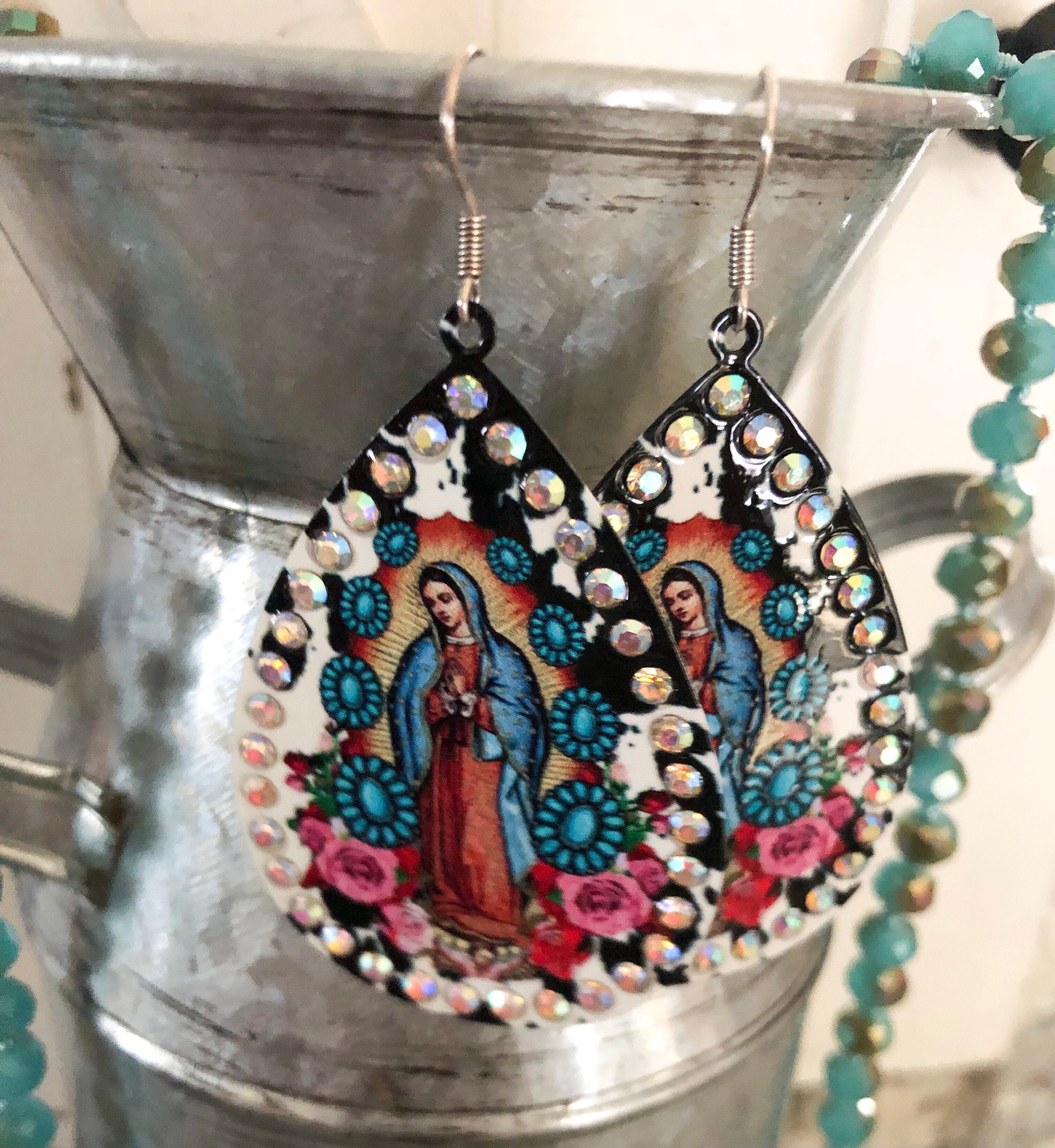 60Pcs Picture Jesus Enamel La Virgen De Guadalupe Charms Alloy Inlay  Rhinestones Our Lady Links for Mexican Bracelet Charms Double Loops  Pendants DIY
